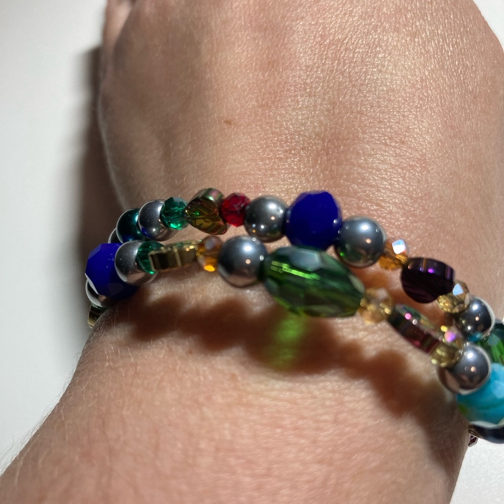 Handmade Sparkle Gold and Navy Wrap Beaded Bracelet